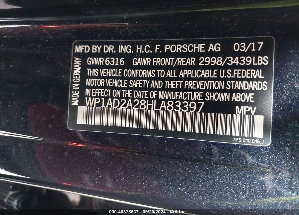 2017 PORSCHE CAYENNE GTS VIN: WP1AD2A28HLA83397
