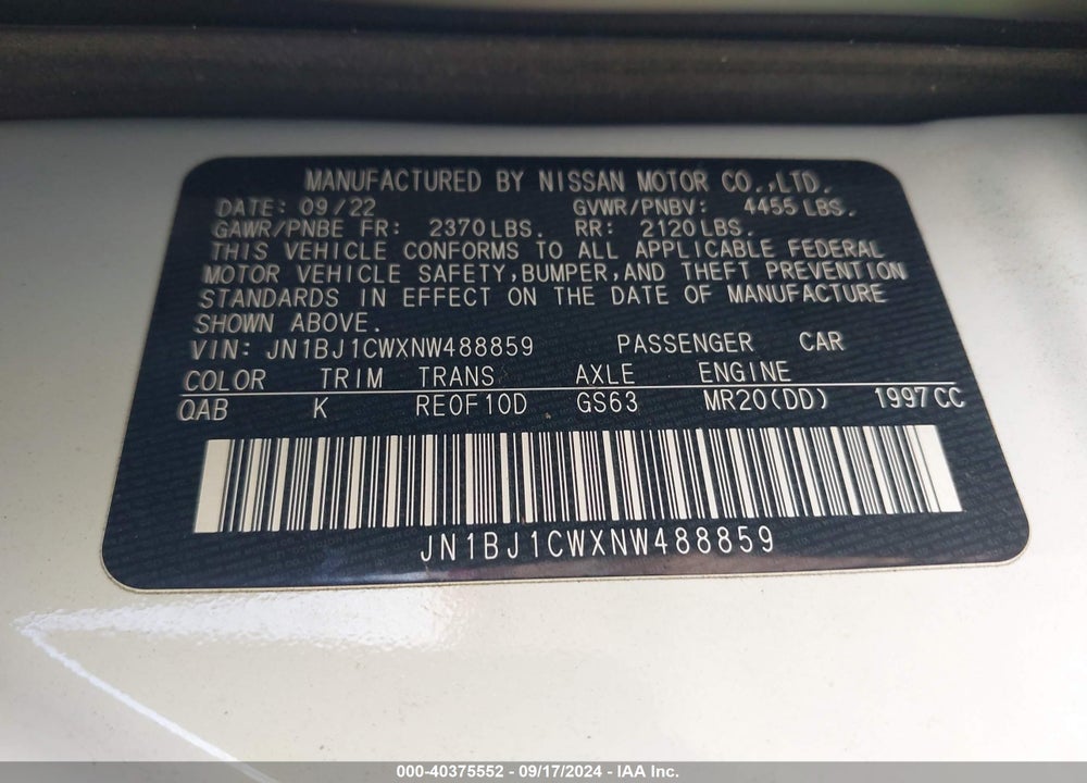 2022 NISSAN ROGUE SPORT SL AWD XTRONIC CVT VIN: JN1BJ1CWXNW488859