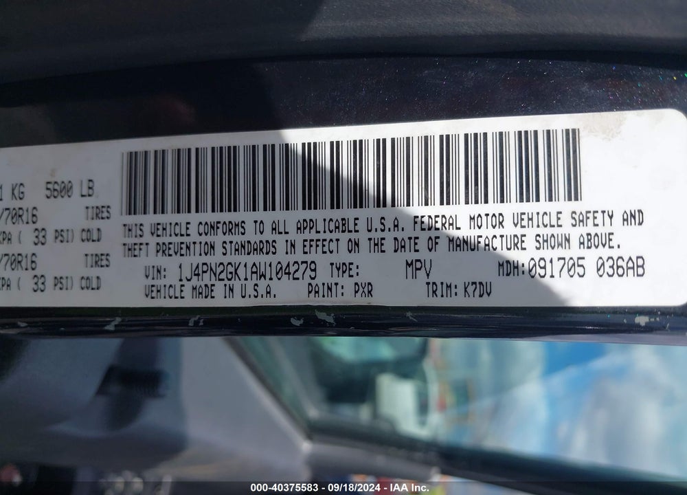 2010 JEEP LIBERTY SPORT VIN: 1J4PN2GK1AW104279