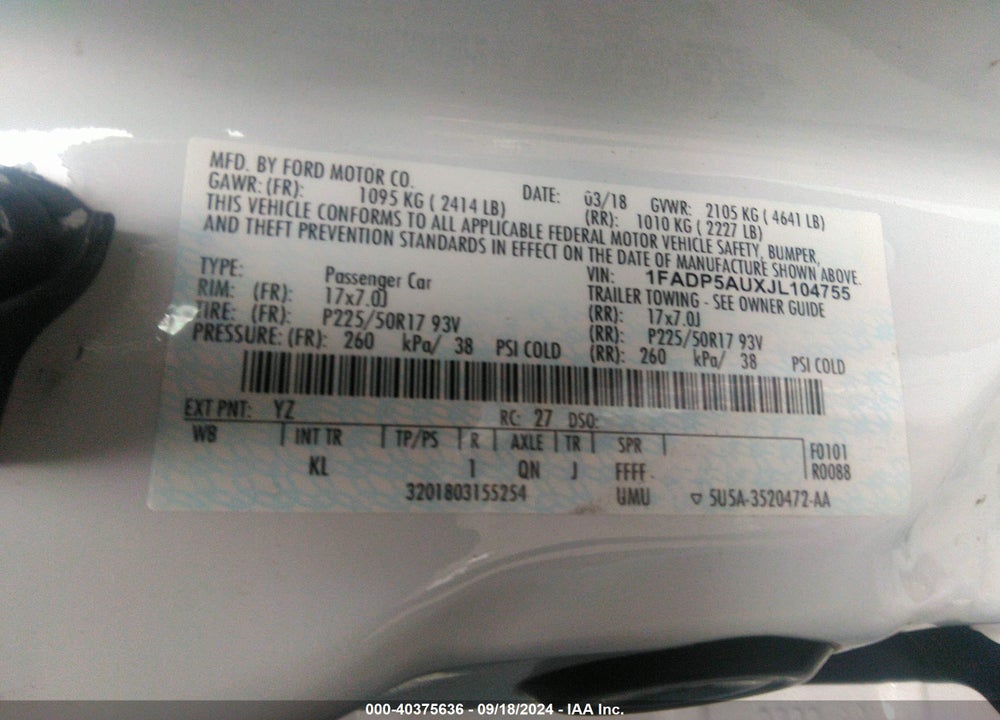 2018 FORD C-MAX HYBRID SE VIN: 1FADP5AUXJL104755