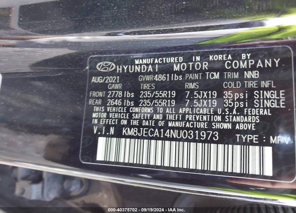 2022 HYUNDAI TUCSON HYBRID LIMITED VIN: KM8JECA14NU031973