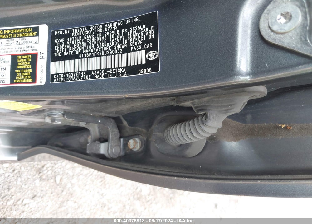 2013 TOYOTA CAMRY SE VIN: 4T1BF1FK2DU290032