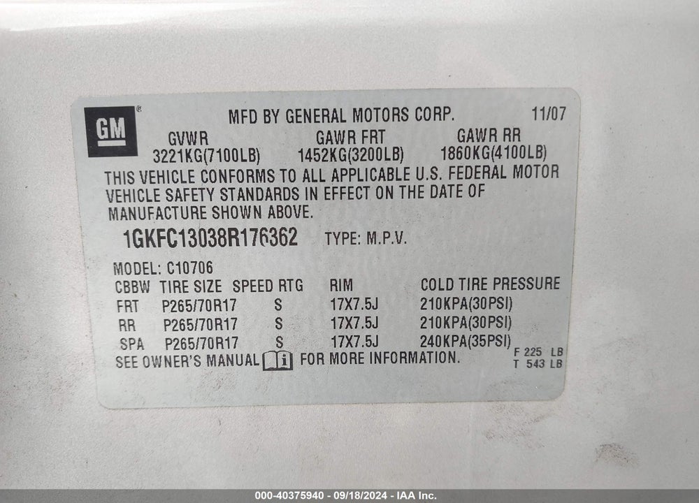 2008 GMC YUKON SLT VIN: 1GKFC13038R176362