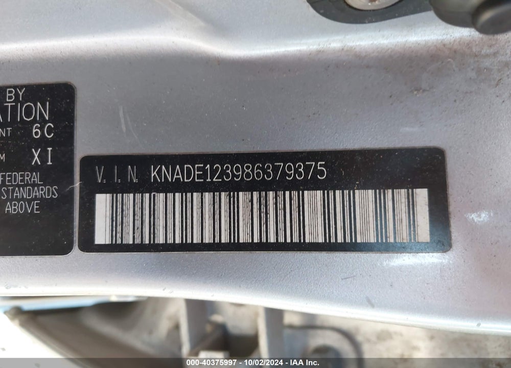 2008 KIA RIO LX VIN: KNADE123986379375