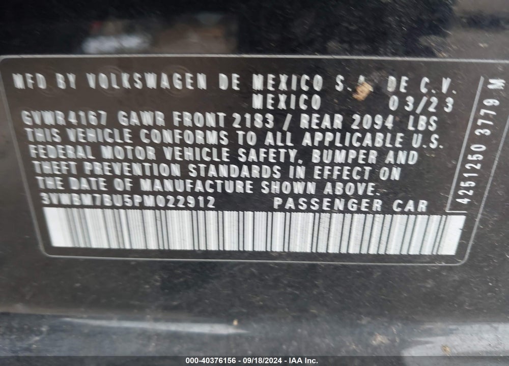 2023 VOLKSWAGEN JETTA 1.5T SPORT VIN: 3VWBM7BU5PM022912