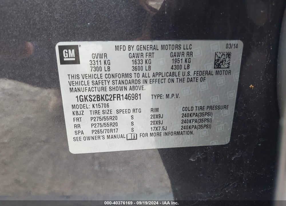 2015 GMC YUKON SLT VIN: 1GKS2BKC2FR146981