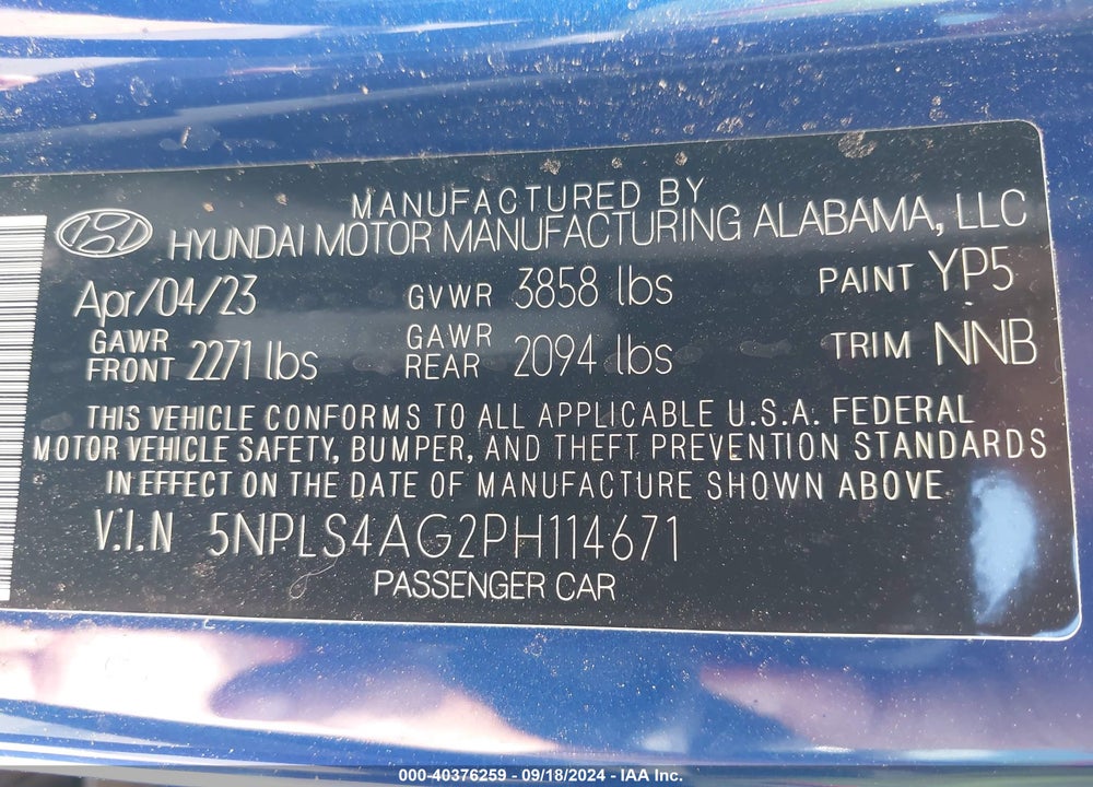 2023 HYUNDAI ELANTRA SEL VIN: 5NPLS4AG2PH114671