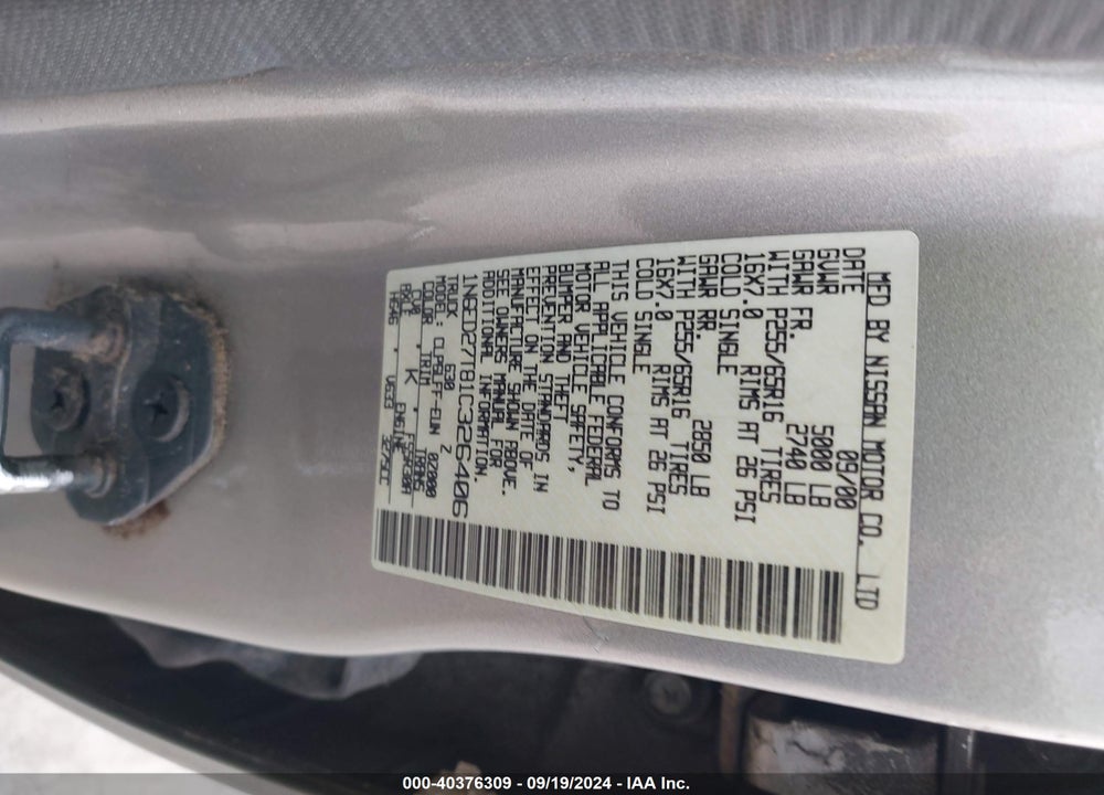 2001 NISSAN FRONTIER SE-V6 VIN: 1N6ED27T81C326406