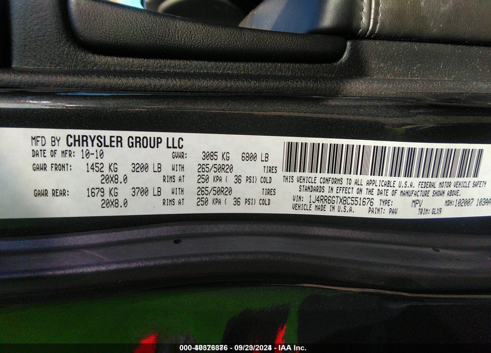 2011 JEEP GRAND CHEROKEE OVERLAND VIN: 1J4RR6GTXBC551676
