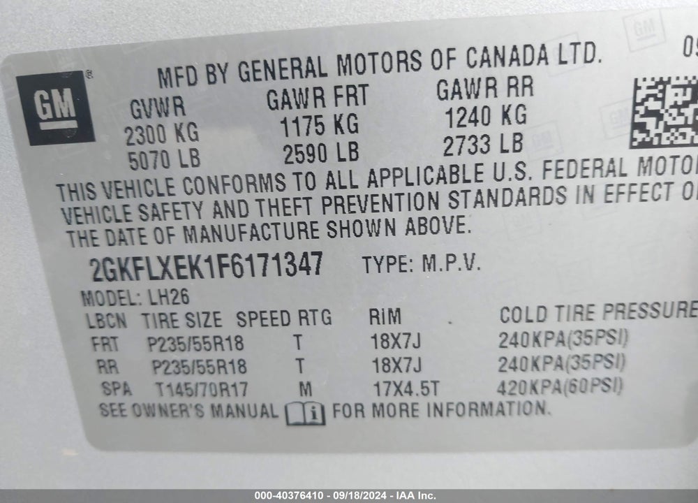 2015 GMC TERRAIN SLT-1 VIN: 2GKFLXEK1F6171347