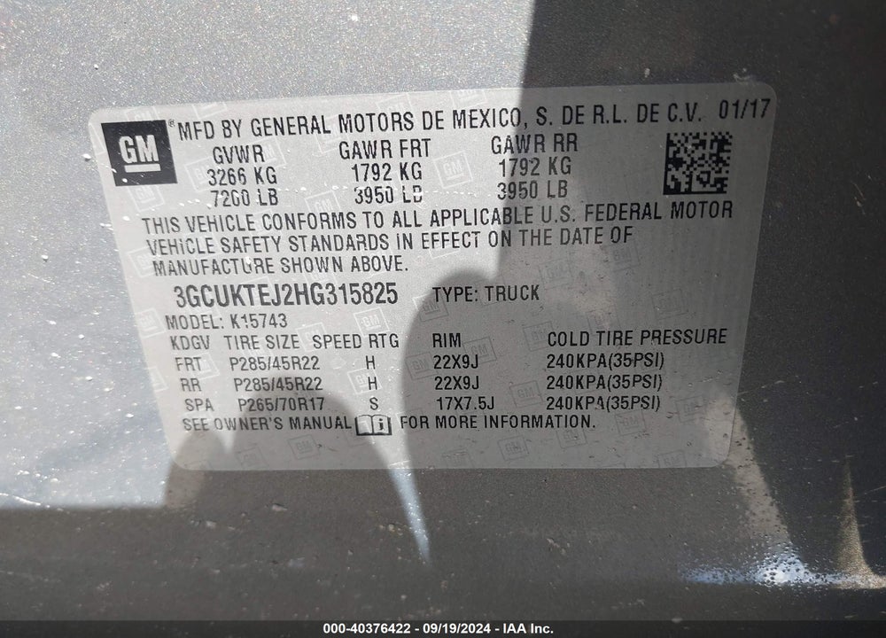 2017 CHEVROLET SILVERADO 1500 HIGH COUNTRY VIN: 3GCUKTEJ2HG315825