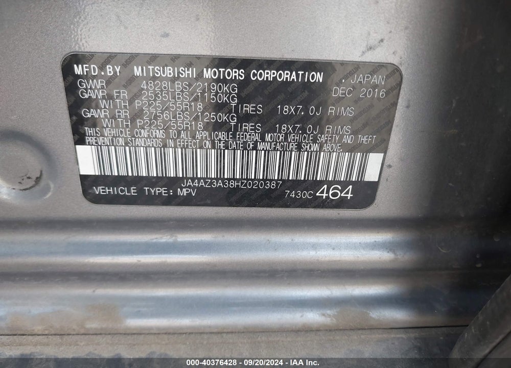 2017 MITSUBISHI OUTLANDER SE VIN: JA4AZ3A38HZ020387