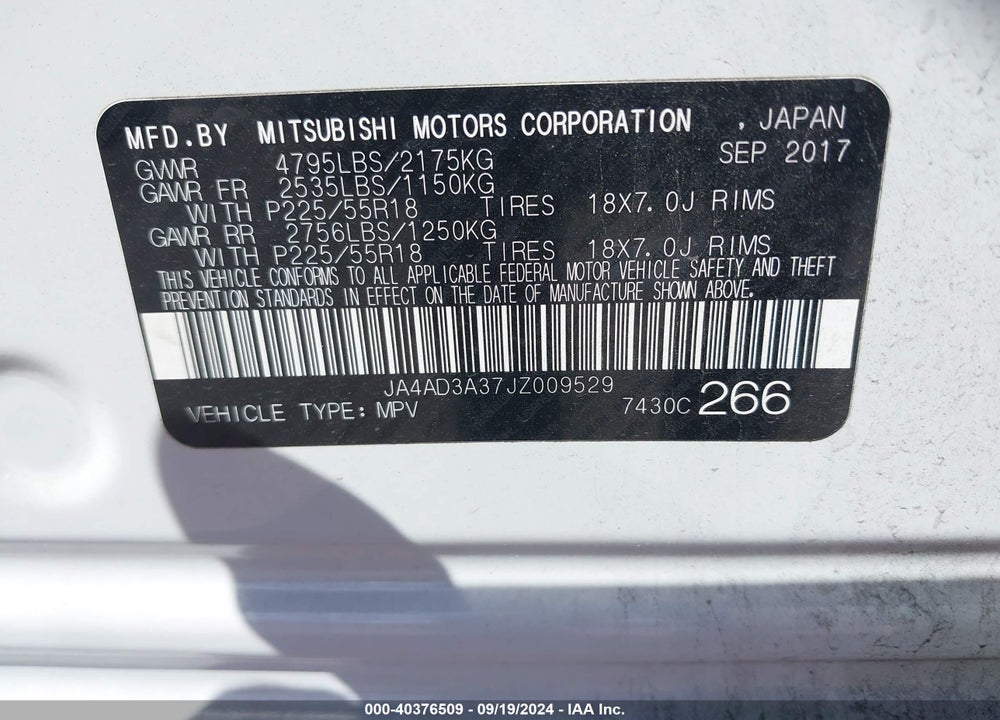 2018 MITSUBISHI OUTLANDER SEL VIN: JA4AD3A37JZ009529