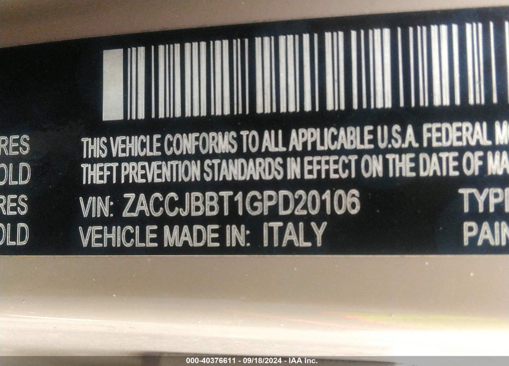 2016 JEEP RENEGADE 75TH ANNIVERSARY VIN: ZACCJBBT1GPD20106
