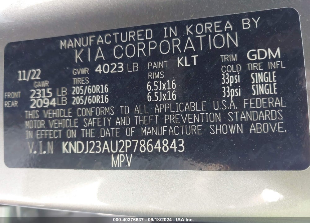2023 KIA SOUL LX VIN: KNDJ23AU2P7864843