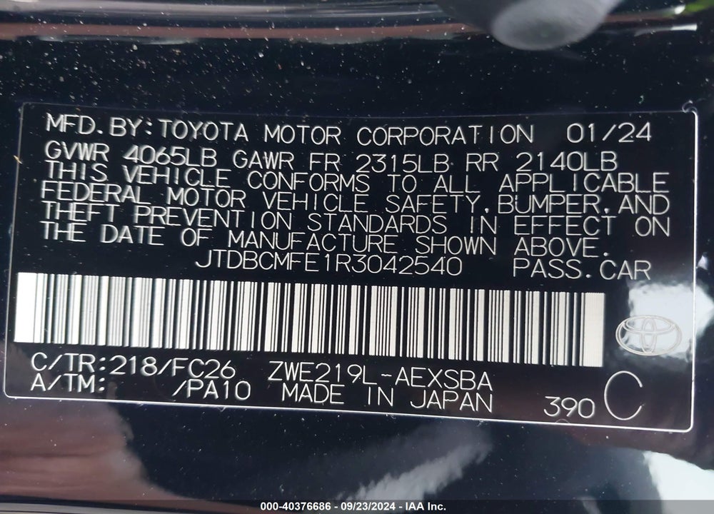 2024 TOYOTA COROLLA HYBRID NIGHTSHADE EDITION VIN: JTDBCMFE1R3042540