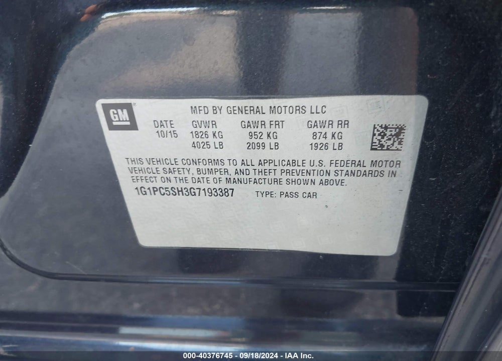 2016 CHEVROLET CRUZE LIMITED LS AUTO VIN: 1G1PC5SH3G7193387