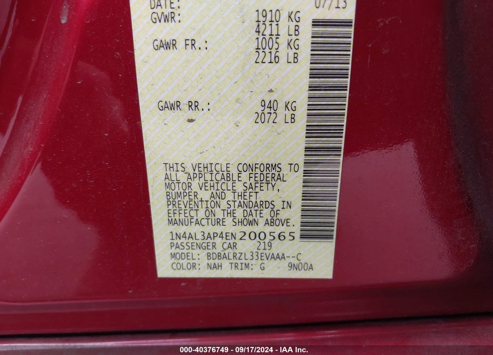 2014 NISSAN ALTIMA 2.5 S VIN: 1N4AL3AP4EN200565