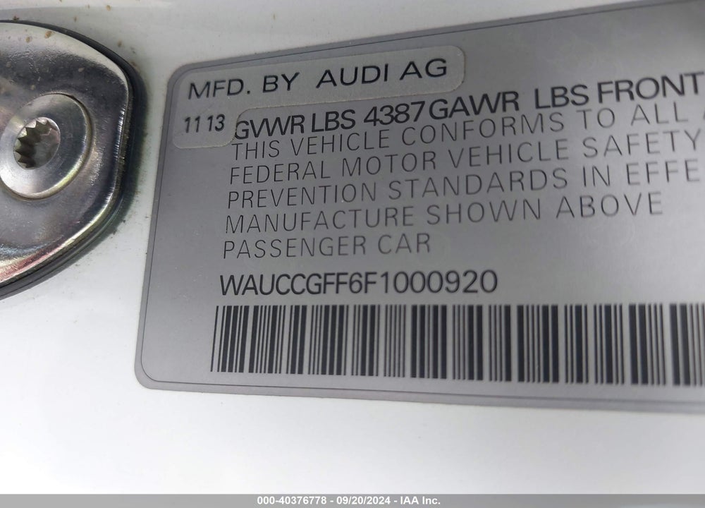 2015 AUDI A3 1.8T PREMIUM VIN: WAUCCGFF6F1000920