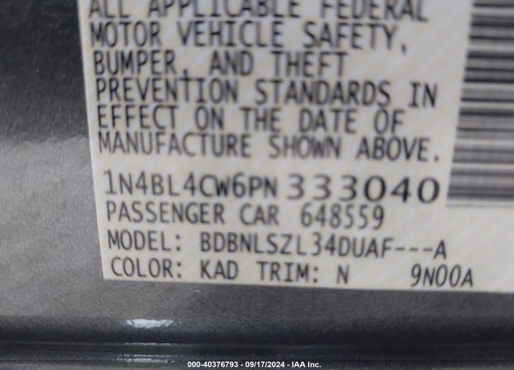 2023 NISSAN ALTIMA SR INTELLIGENT AWD VIN: 1N4BL4CW6PN333040
