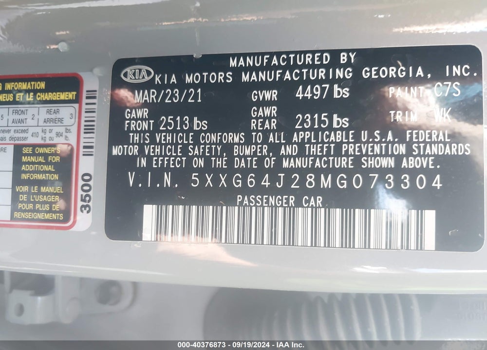 2021 KIA K5 GT LINE VIN: 5XXG64J28MG073304