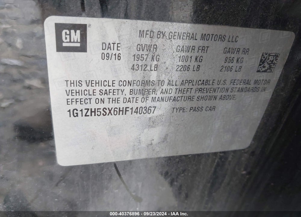 2017 CHEVROLET MALIBU PREMIER VIN: 1G1ZH5SX6HF140367