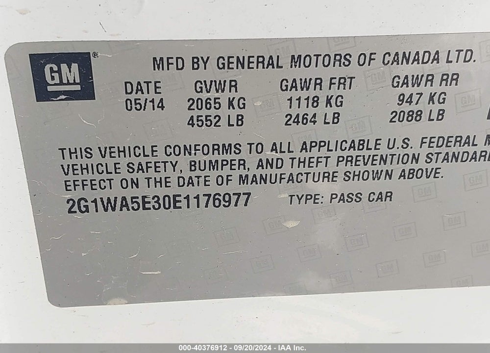 2014 CHEVROLET IMPALA LIMITED LS VIN: 2G1WA5E30E1176977