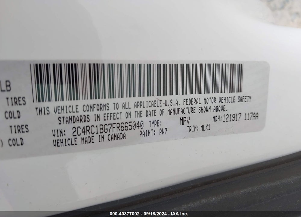 2015 CHRYSLER TOWN & COUNTRY TOURING VIN: 2C4RC1BG7FR665040