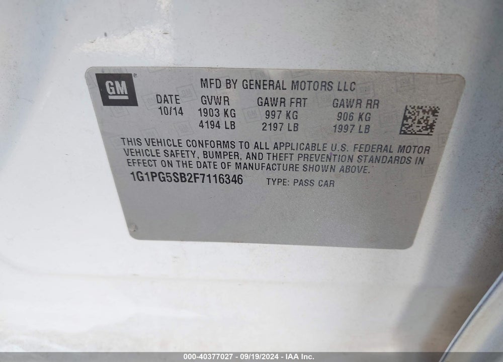 2015 CHEVROLET CRUZE LTZ VIN: 1G1PG5SB2F7116346
