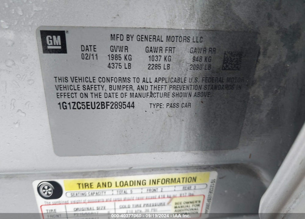 2011 CHEVROLET MALIBU 1LT VIN: 1G1ZC5EU2BF289544
