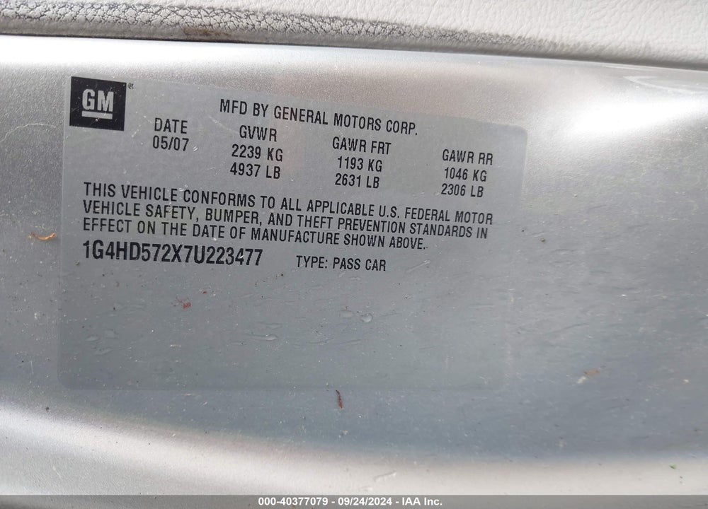 2007 BUICK LUCERNE CXL VIN: 1G4HD572X7U223477