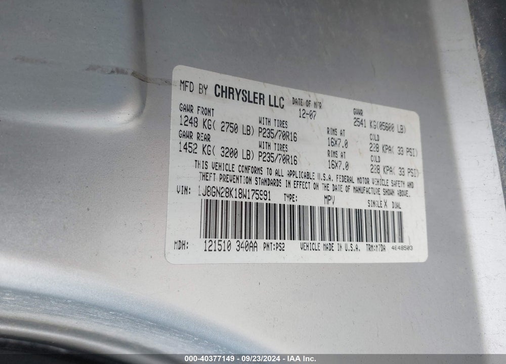 2008 JEEP LIBERTY SPORT VIN: 1J8GN28K18W175991