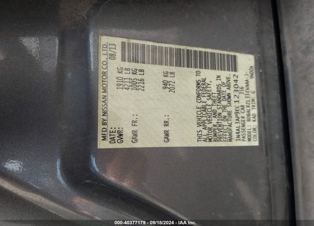 2014 NISSAN ALTIMA 2.5 S VIN: 1N4AL3AP9EC123042
