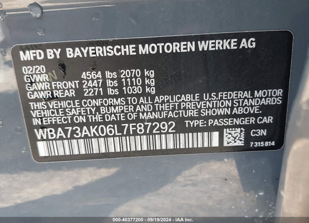 2020 BMW 228I GRAN COUPE XDRIVE VIN: WBA73AK06L7F87292