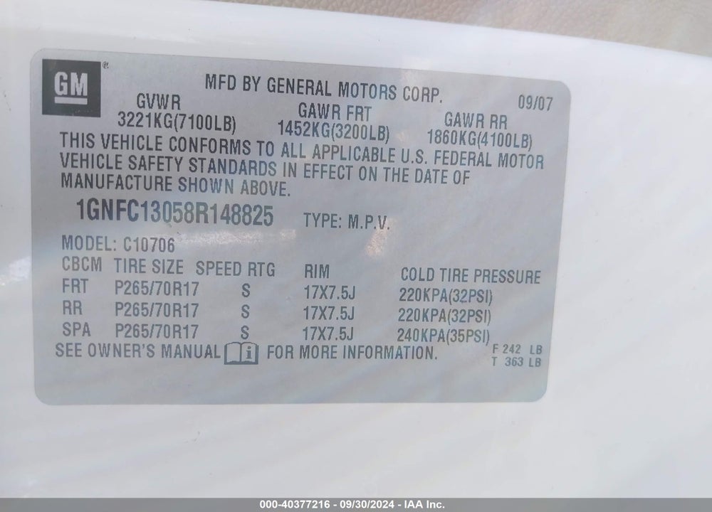 2008 CHEVROLET TAHOE LT VIN: 1GNFC13058R148825