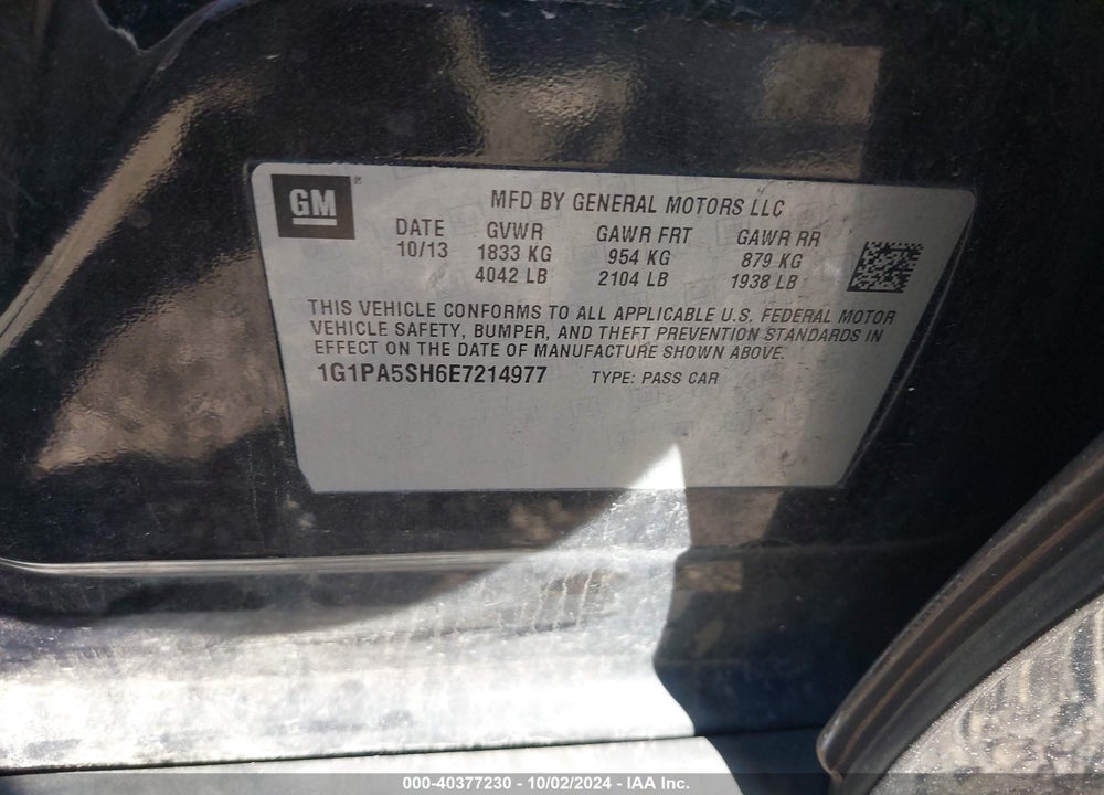 2014 CHEVROLET CRUZE LS AUTO VIN: 1G1PA5SH6E7214977