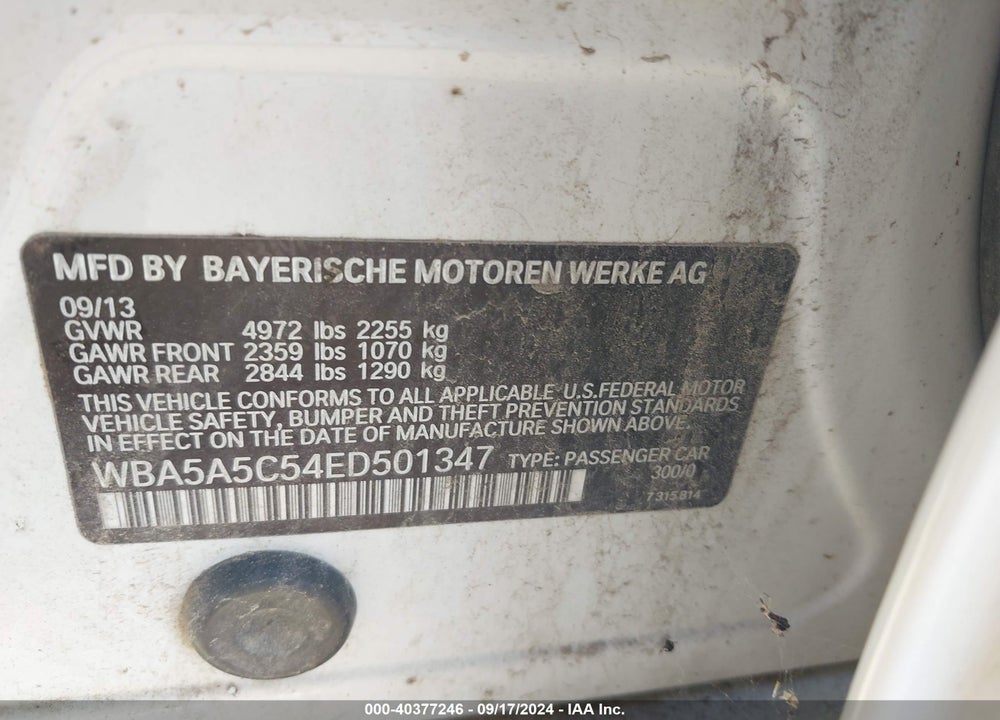 2014 BMW 528I VIN: WBA5A5C54ED501347