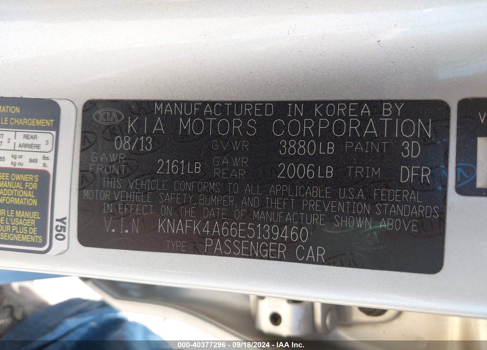 2014 KIA FORTE LX VIN: KNAFK4A66E5139460