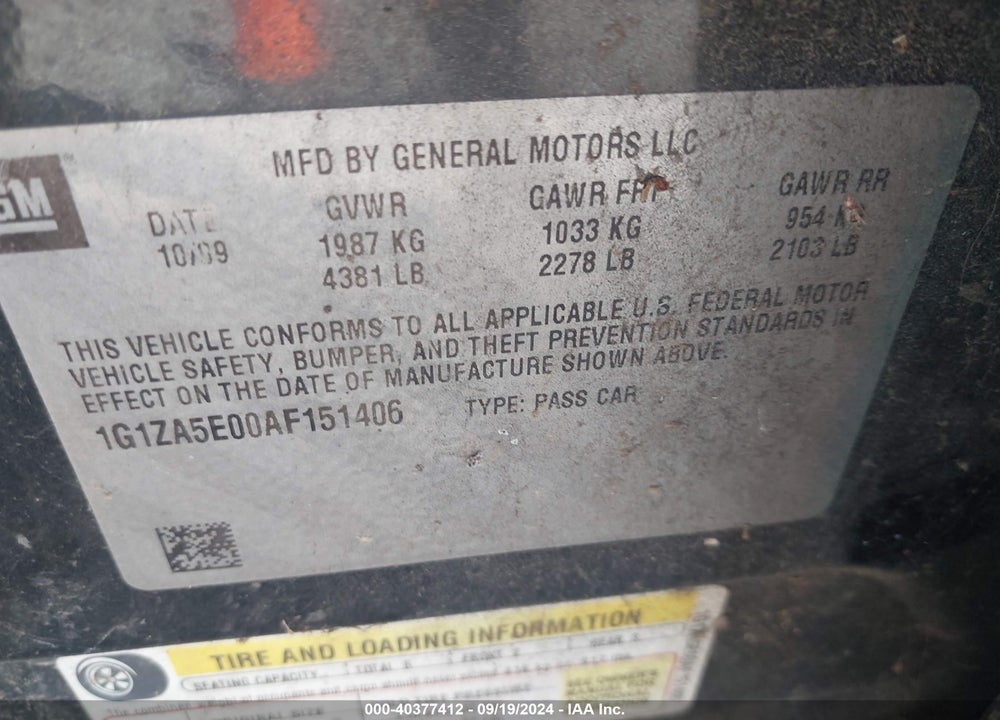 2010 CHEVROLET MALIBU LS VIN: 1G1ZA5E00AF151406
