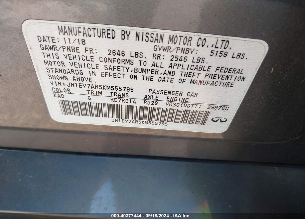 2019 INFINITI Q50 3.0T LUXE VIN: JN1EV7AR5KM555795
