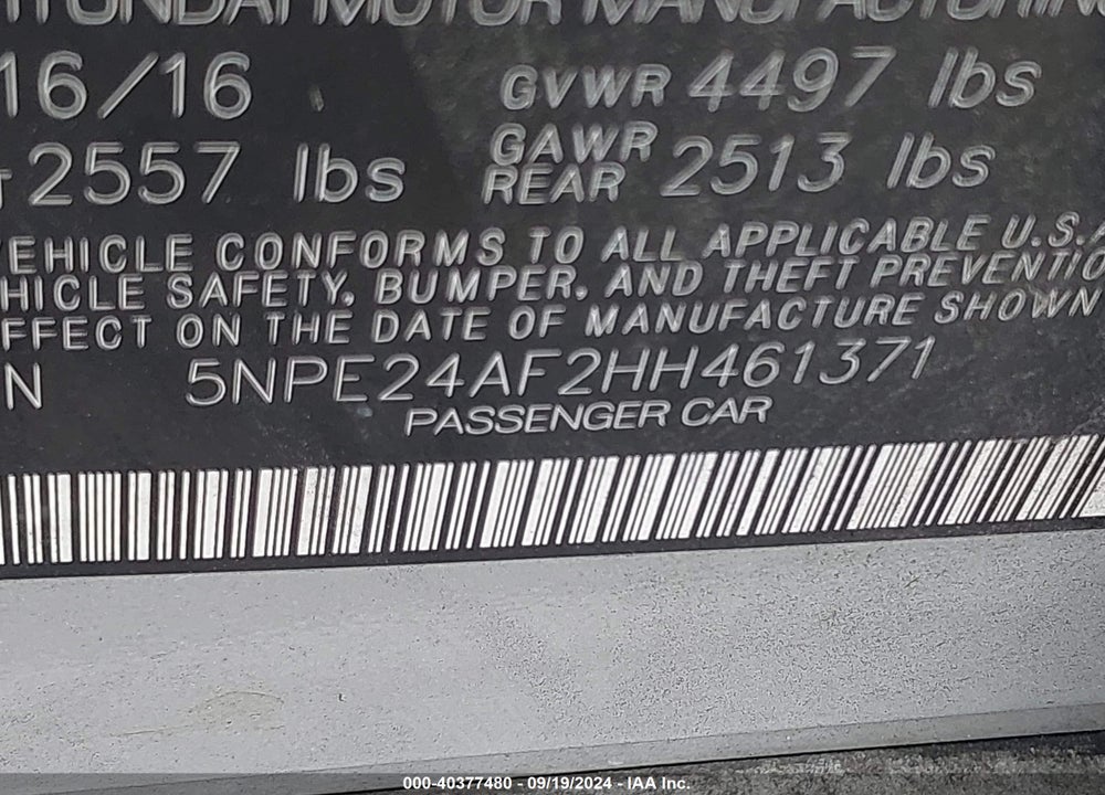 2017 HYUNDAI SONATA VIN: 5NPE24AF2HH461371
