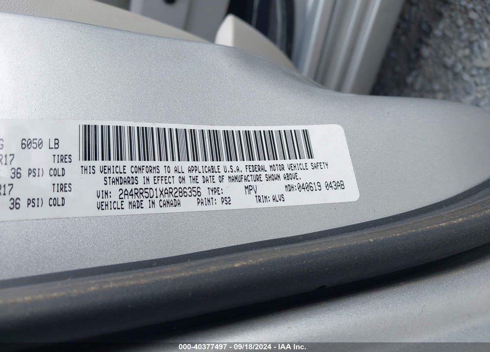 2010 CHRYSLER TOWN & COUNTRY TOURING VIN: 2A4RR5D1XAR286356