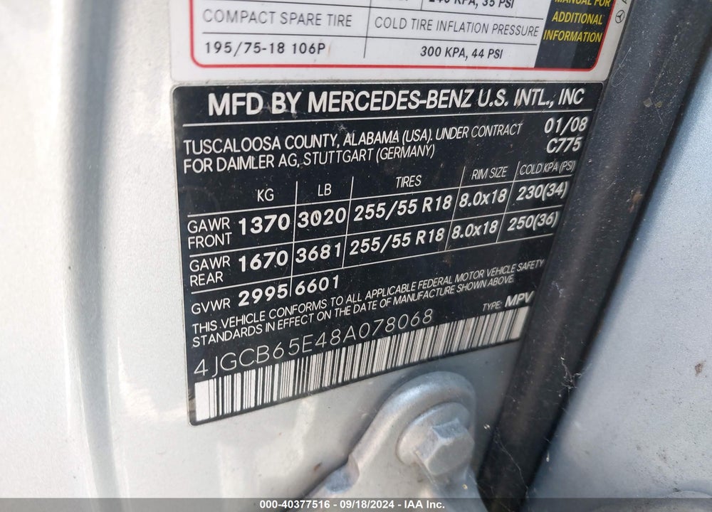 2008 MERCEDES-BENZ R 350 4MATIC VIN: 4JGCB65E48A078068