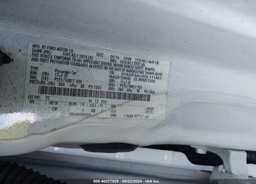 2016 FORD C-MAX HYBRID SE VIN: 1FADP5AU9GL111463
