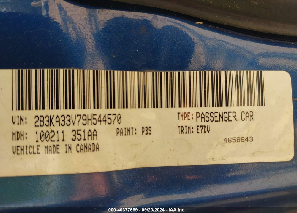 2009 DODGE CHARGER SXT VIN: 2B3KA33V79H544570