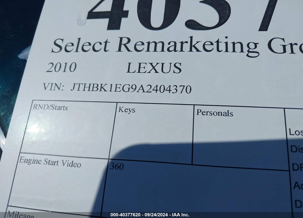 2010 LEXUS ES 350 VIN: JTHBK1EG9A2404370