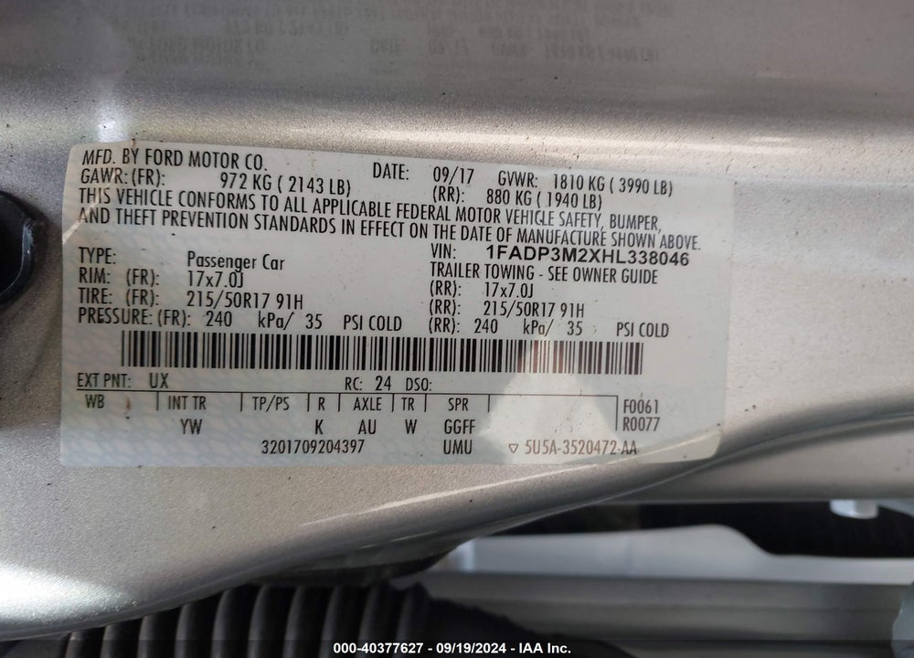 2017 FORD FOCUS SEL VIN: 1FADP3M2XHL338046