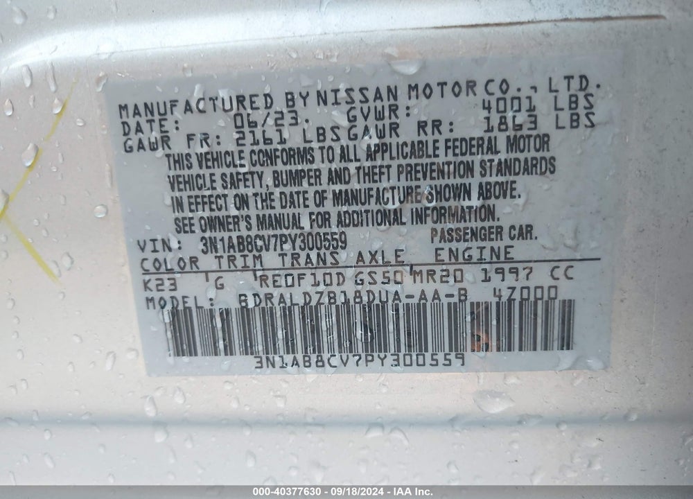 2023 NISSAN SENTRA SV XTRONIC CVT VIN: 3N1AB8CV7PY300559