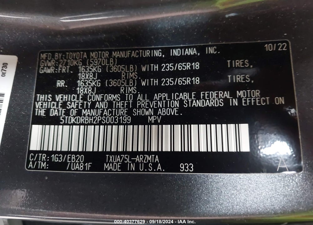 2023 TOYOTA HIGHLANDER XLE VIN: 5TDKDRBH2PS003199