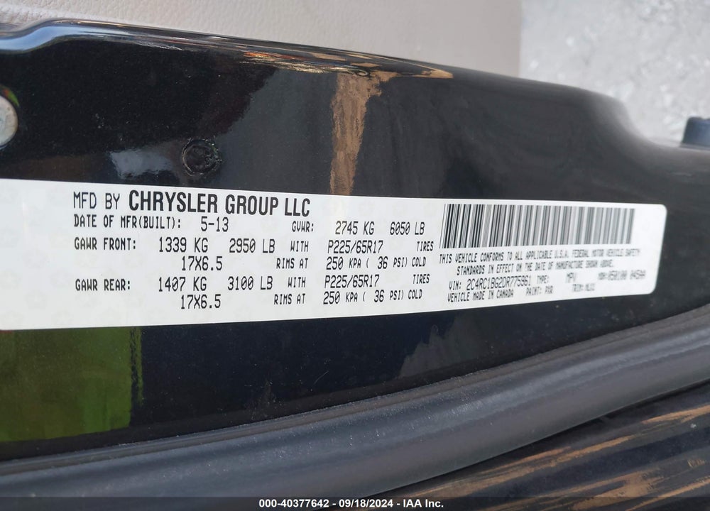 2013 CHRYSLER TOWN & COUNTRY TOURING VIN: 2C4RC1BG2DR775961